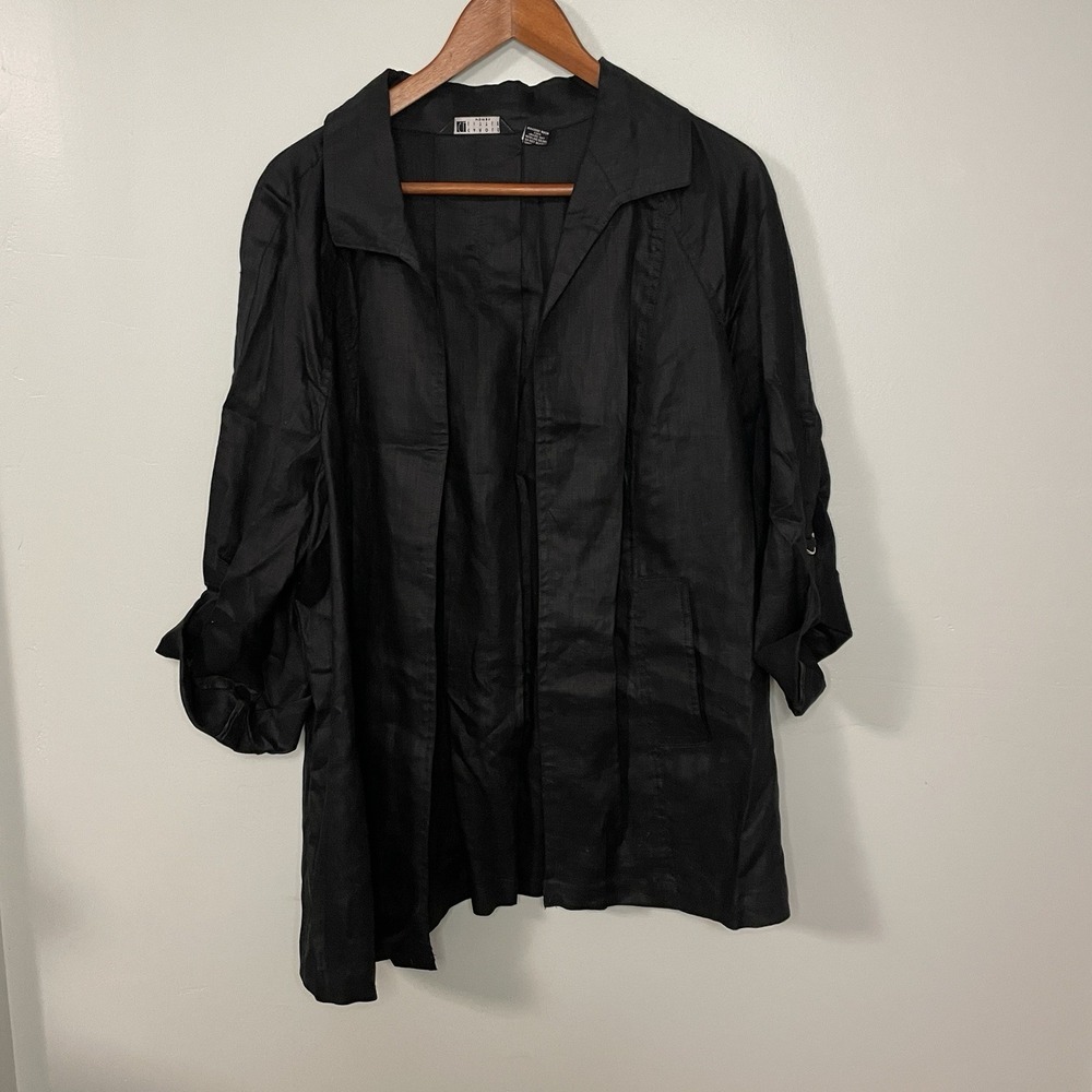 Carole Little Womens Black Linen Jacket Sleeve Vintage‎ Boho Size 1x